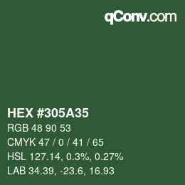 Farbcode: HEX #305A35 | qconv.com
