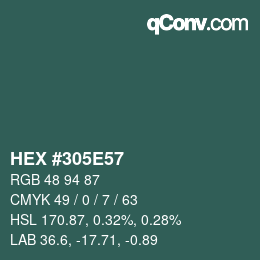 カラーコード: HEX #305E57 | qconv.com