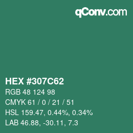 カラーコード: HEX #307C62 | qconv.com