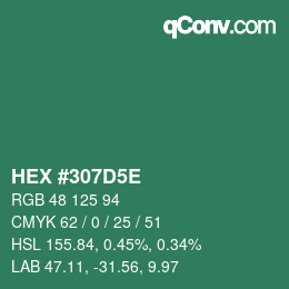 Farbcode: HEX #307D5E | qconv.com