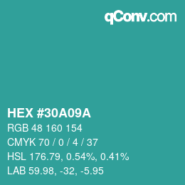 Color code: HEX #30A09A | qconv.com