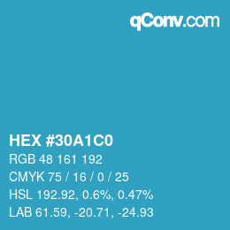颜色代码: HEX #30A1C0 | qconv.com