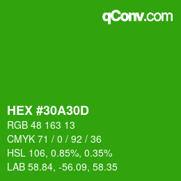 颜色代码: HEX #30A30D | qconv.com