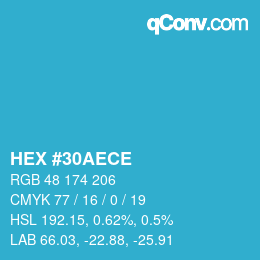 Color code: HEX #30AECE | qconv.com