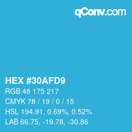 Color code: HEX #30AFD9 | qconv.com