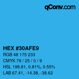 颜色代码: HEX #30AFE9 | qconv.com
