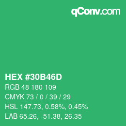 カラーコード: HEX #30B46D | qconv.com
