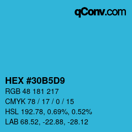 颜色代码: HEX #30B5D9 | qconv.com