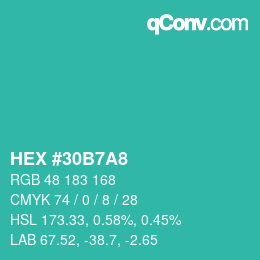 カラーコード: HEX #30B7A8 | qconv.com