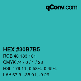 颜色代码: HEX #30B7B5 | qconv.com