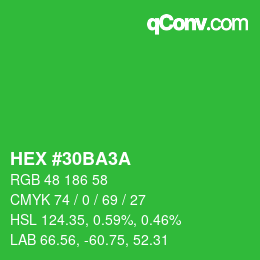 颜色代码: HEX #30BA3A | qconv.com