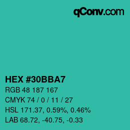 颜色代码: HEX #30BBA7 | qconv.com