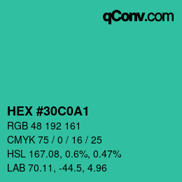 Farbcode: HEX #30C0A1 | qconv.com