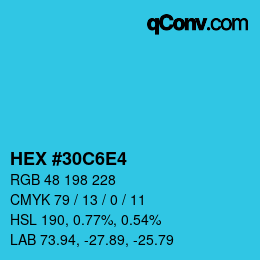 カラーコード: HEX #30C6E4 | qconv.com