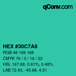Color code: HEX #30C7A8 | qconv.com