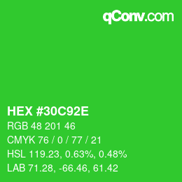 Color code: HEX #30C92E | qconv.com