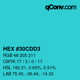 Color code: HEX #30CDD3 | qconv.com