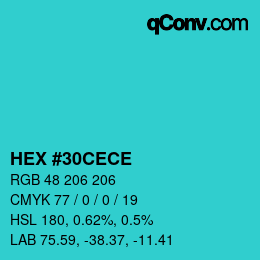 Color code: HEX #30CECE | qconv.com