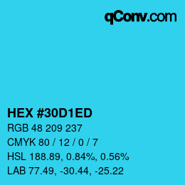 颜色代码: HEX #30D1ED | qconv.com