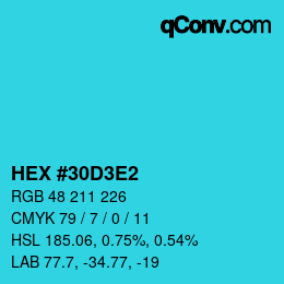 Color code: HEX #30D3E2 | qconv.com