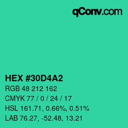Color code: HEX #30D4A2 | qconv.com
