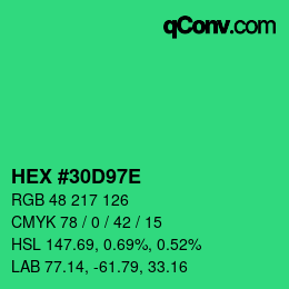 Color code: HEX #30D97E | qconv.com