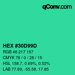 カラーコード: HEX #30D99D | qconv.com