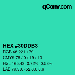 カラーコード: HEX #30DDB3 | qconv.com