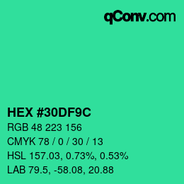 Color code: HEX #30DF9C | qconv.com