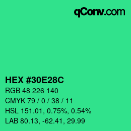 Color code: HEX #30E28C | qconv.com