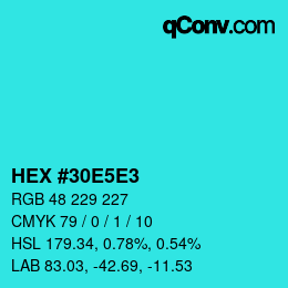カラーコード: HEX #30E5E3 | qconv.com