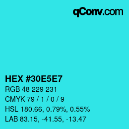 カラーコード: HEX #30E5E7 | qconv.com
