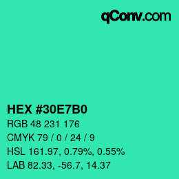 カラーコード: HEX #30E7B0 | qconv.com