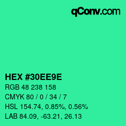カラーコード: HEX #30EE9E | qconv.com
