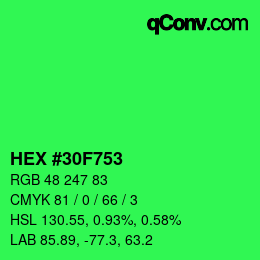 カラーコード: HEX #30F753 | qconv.com