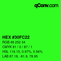 Farbcode: HEX #30FC22 | qconv.com
