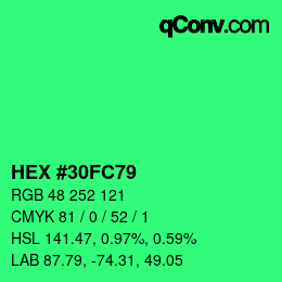 Farbcode: HEX #30FC79 | qconv.com