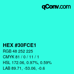 カラーコード: HEX #30FCE1 | qconv.com