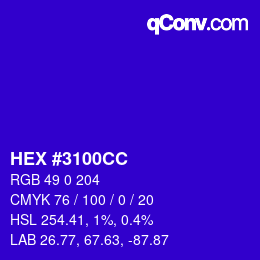 Farbcode: HEX #3100CC | qconv.com