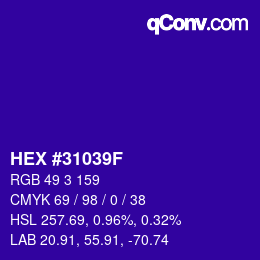 Color code: HEX #31039F | qconv.com