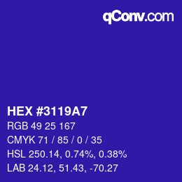 カラーコード: HEX #3119A7 | qconv.com