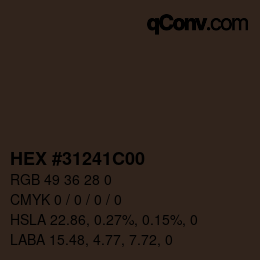 Color code: HEX #31241C00 | qconv.com