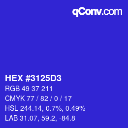 Color code: HEX #3125D3 | qconv.com