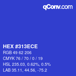 Color code: HEX #313ECE | qconv.com