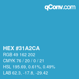 Farbcode: HEX #31A2CA | qconv.com