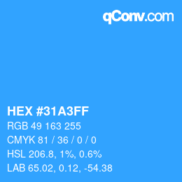 颜色代码: HEX #31A3FF | qconv.com