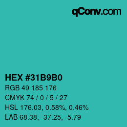 カラーコード: HEX #31B9B0 | qconv.com