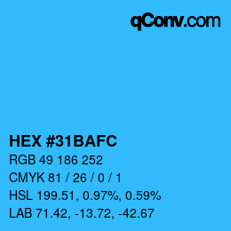 颜色代码: HEX #31BAFC | qconv.com