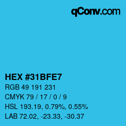 カラーコード: HEX #31BFE7 | qconv.com