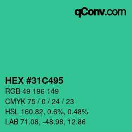 颜色代码: HEX #31C495 | qconv.com